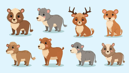 Fototapeta premium Collection of Adorable Cartoon Animals in Various Poses.
