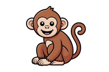 Obraz premium Cute cartoon monkey sitting and smiling sweetly