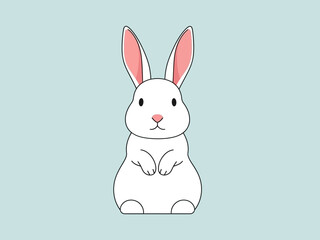 Obraz premium A white rabbit with pink ears sitting on a light blue background