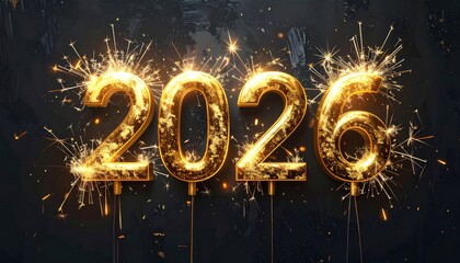 2026 New Year Celebration With Sparkler - Golden Number On Black