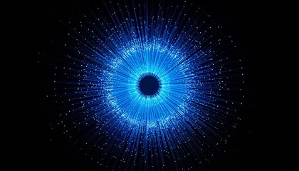 Radiant blue light burst on black background, symbolizing energy and cosmic expansion