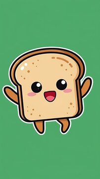 Happy Toasted Bread Slice Character Animated Dancing Green Background