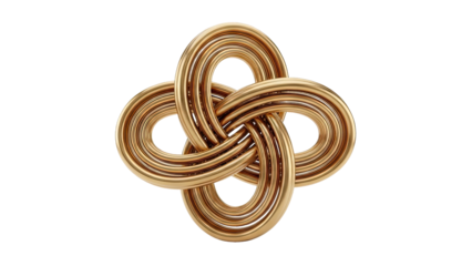 3D Golden Celtic Knot on transparent background