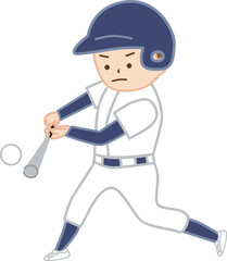 バットを振りボールを打つ、野球をする男の子