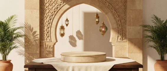 3d render of a decorative podium Ramadan islamic holiday tradition prayer celebration elegant calligraphy architecture dais festival culture faith.