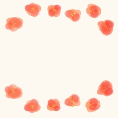 シンプルなお花の赤い水彩フレーム