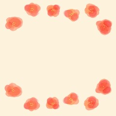 シンプルなお花の赤い水彩フレーム