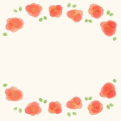 シンプルなお花の赤い水彩フレーム