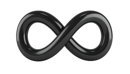 Glossy black, 3D rendered infinity symbol floating against black background