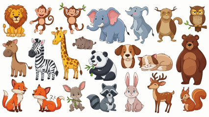 Fototapeta premium Collection of Various Cartoon Wild Animals.