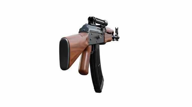 Kalashnikov AK47 Assault Rifle with Scope on White Background
