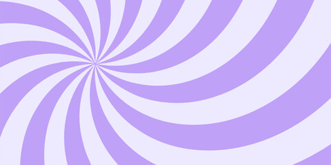 Retro candy cane spiral background with strawberry cream swirls. Purple whirlpool bg. Whimsical Y2K vortex pattern featuring pastel pink and white radial beams in psychedelic cartoon style.