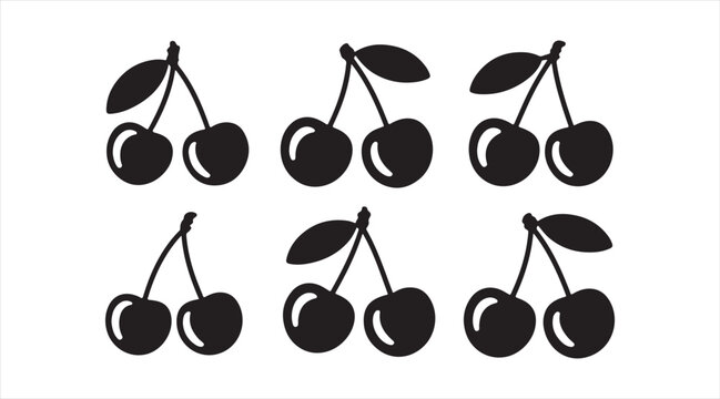 Sweet cherry silhouette icon set isolated on white