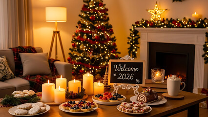 Naklejka premium Minimalist New Year Countdown with Black Alarm Clock Transitioning from 2025 to 2026