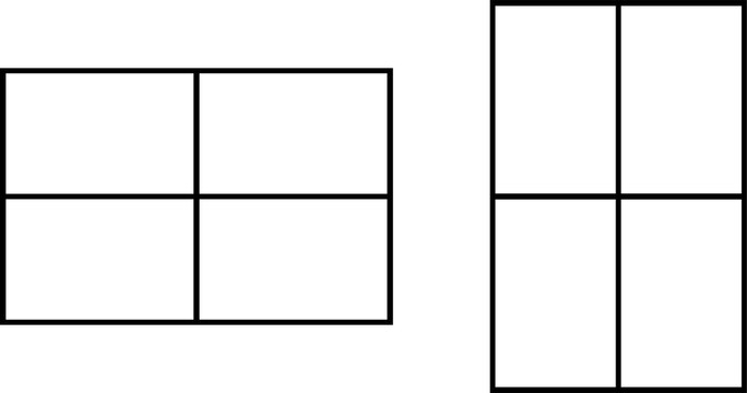 4 Four Photo Frame Black window frame dividing the view into four transparent sections, perfect for showcasing different scenes or images