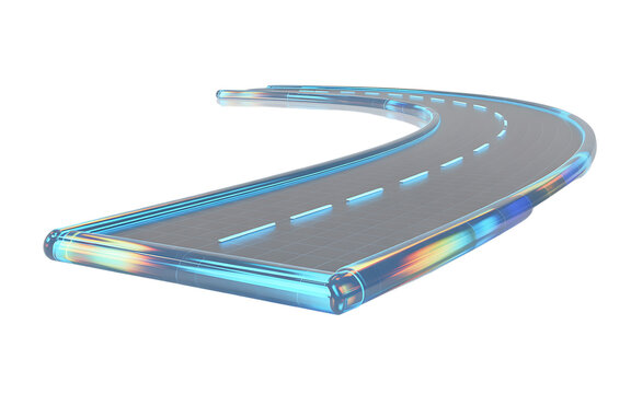Holographic road track curving to the right isolated on transparent background