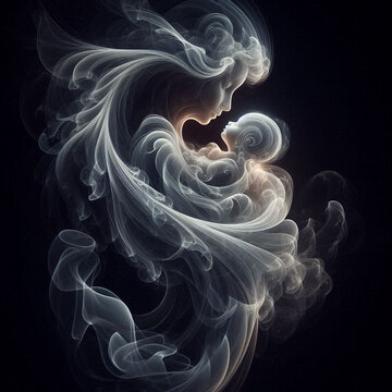 Maternity. Smoke effect mother and child. 