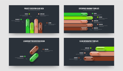 Business Launch 4 5 2 3 Step Diagram Presentation Design Collection. Sales Profile Four Five Two Three Element Infographic Slideshow Template Vector Illustration Bundle.