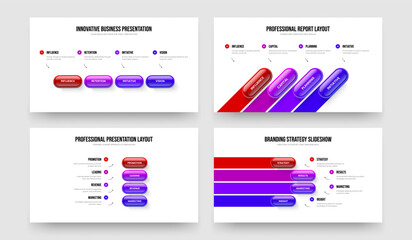 Consulting Growth 4 Element Infographic Frame Design Set. Enterprise Planning Four Option Diagram Slide Layout Vector Illustration Bundle.