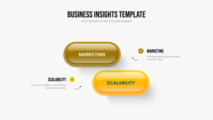Creative Planning Two Element Infographic Slideshow Design. Advertising Forecast Slide Layout Vector Illustration. Professional Campaign 2 Option Diagram Presentation Template.