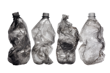 Crushed Plastic Bottles on White Background