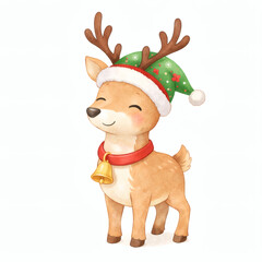 Whimsical Holiday Reindeer: An adorable reindeer joyfully donning a festive elf hat and cheerful holiday accessories. Capturing the spirit of merriment, it embodies the joy of the holiday season.