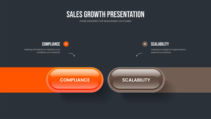 Visual Launch Presentation Design Vector Illustration. Digital Strategy Two Element Diagram Frame Layout. Market Solution 2 Step Infographic Slide Template.