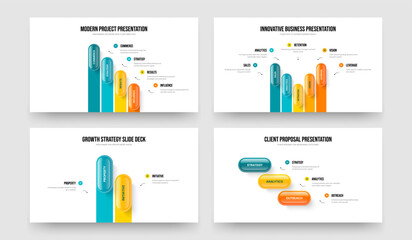 Modern Insight 4 5 2 3 Option Infographic Slideshow Layout Set. Financial Strategy Four Five Two Three Element Diagram Presentation Template Vector Illustration Bundle.