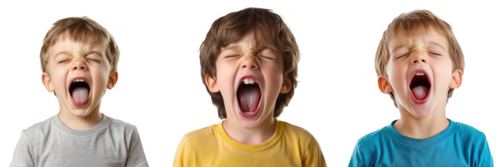 Child Yawning with Mouth Wide Open Showing Tired Expression isolated on transparent background png