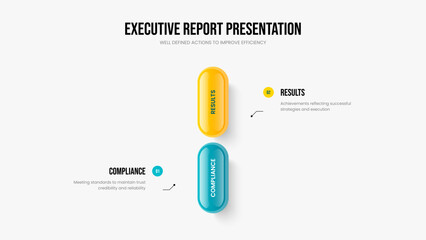 Project Profile Slideshow Template Vector Illustration. Company Showcase Two Element Diagram Slide Design. Market Planning 2 Option Infographic Presentation Layout.