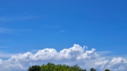 The bright blue sky above, soft white clouds drifting slowly, feels peaceful and optimistic to welcome the day