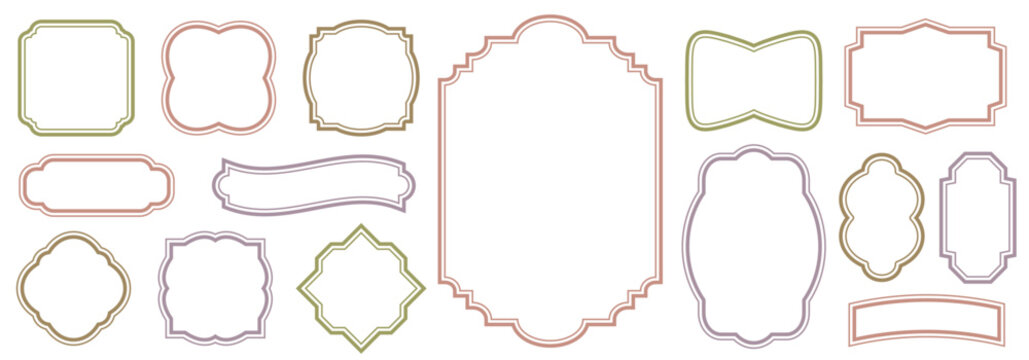 Vintage decorative border frame set. Elegant retro design label vector illustration set for wedding invitations, restaurant menus, and live streaming.