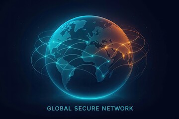 Global Secure Network Digital Connections Around the World Representing Protected Data