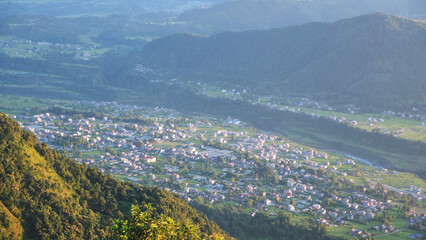 Cityscape of Pokhara, city in the valley, Nepal