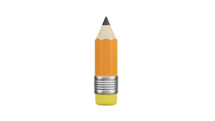 3D Orange Pencil with Yellow Eraser and Silver Ferrule on transparent background