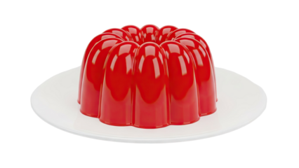 3D Red Jelly Mold on White Plate on transparent background