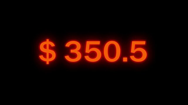 Counting dollars animated number. 0 to 1400 dollar counting animation.  Money Number Counter. 