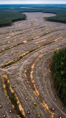 Massive land clearing pattern from deforestation, environmental crisis concept