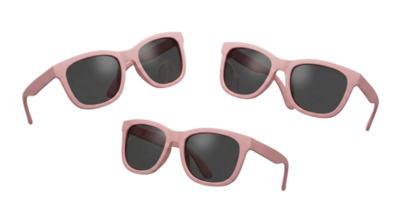 Stylish pastel pink sunglasses with dark lenses isolated on a clear background for fashion