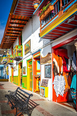 Naklejka premium colourful houses of salento, coffee region, andes, colombia, calle real, south america, latin america