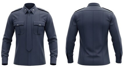Long Sleeve Police Security Uniform Shirt Mockup - Dark Gray