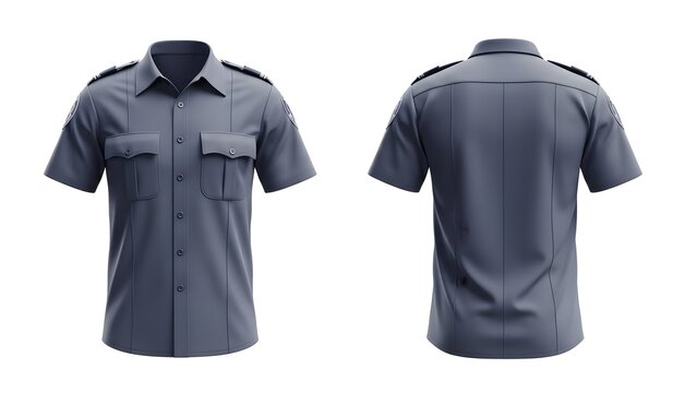 Grey Security Guard Uniform Shirt Mockup Front and Back View 3D Illustration