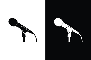 Black and white microphone icon illustration with contrasting backgrounds