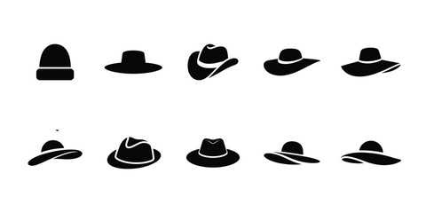 Black hat icons set on clean background
