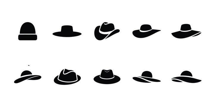 Black hat icons set on clean background