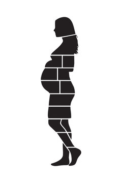 Pregnant Woman Silhouette with Brick Wall Pattern in Belly - Concept of Strength and Foundation