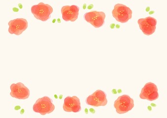 シンプルなお花の赤い水彩フレーム 横