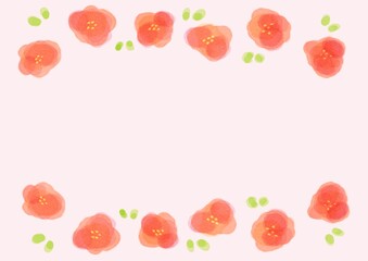 シンプルなお花の赤い水彩フレーム 横