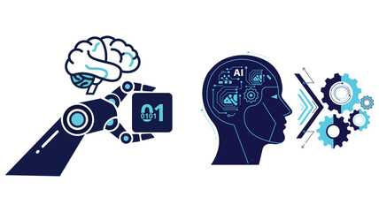 AI Automation Head Silhouette Modern Flat Neural Network Technology Vector Illustration