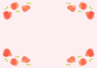 シンプルなお花の赤い水彩フレーム 横